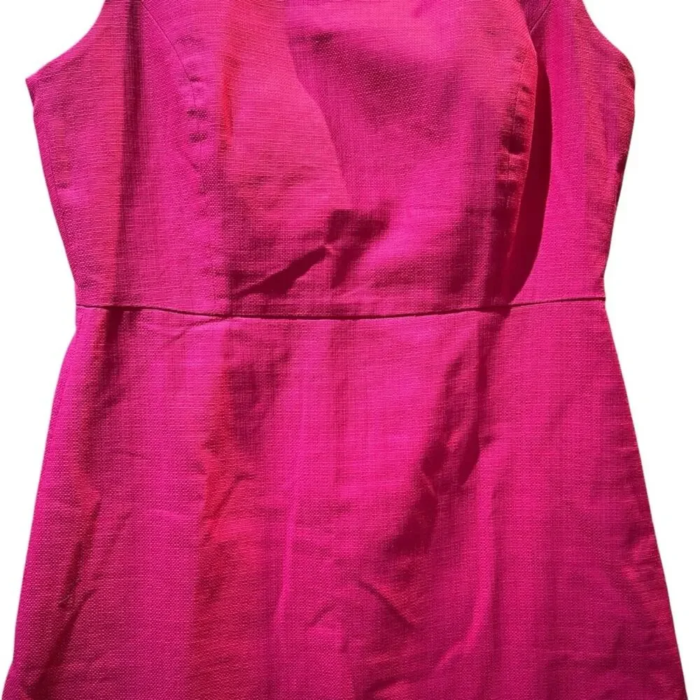 J. Crew Women’s Sz 8 Pink Scalloped Square Neck Dress Basketweave Sleeveless